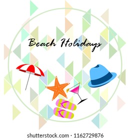 beach umbrella hat flip flops cocktail starfish beach holiday vector background