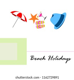 beach umbrella hat flip flops cocktail starfish beach holiday vector background
