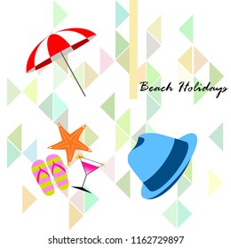 beach umbrella hat flip flops cocktail starfish beach holiday vector background