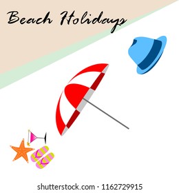 beach umbrella hat flip flops cocktail starfish beach holiday vector background