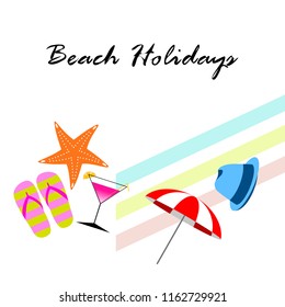 beach umbrella hat flip flops cocktail starfish beach holiday vector background