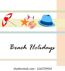 beach umbrella hat flip flops cocktail starfish beach holiday vector background