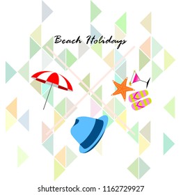 beach umbrella hat flip flops cocktail starfish beach holiday vector background