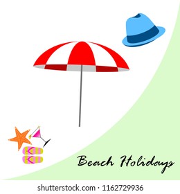 beach umbrella hat flip flops cocktail starfish beach holiday vector background