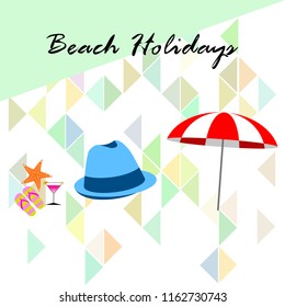 beach umbrella hat flip flops cocktail starfish beach holiday vector background