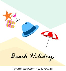 beach umbrella hat flip flops cocktail starfish beach holiday vector background