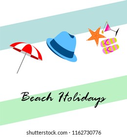 beach umbrella hat flip flops cocktail starfish beach holiday vector background