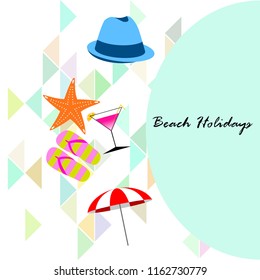 beach umbrella hat flip flops cocktail starfish beach holiday vector background