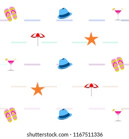 beach umbrella hat flip flops cocktail starfish beach holiday vector background