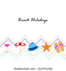 beach umbrella hat flip flops cocktail starfish beach holiday vector background