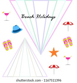 beach umbrella hat flip flops cocktail starfish beach holiday vector background