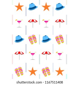 beach umbrella hat flip flops cocktail starfish beach holiday vector background