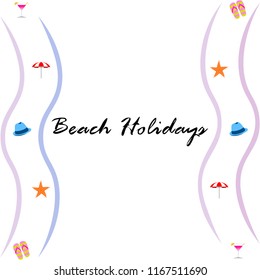 beach umbrella hat flip flops cocktail starfish beach holiday vector background