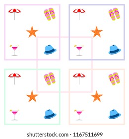 beach umbrella hat flip flops cocktail starfish beach holiday vector background