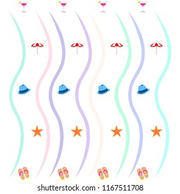 beach umbrella hat flip flops cocktail starfish beach holiday vector background
