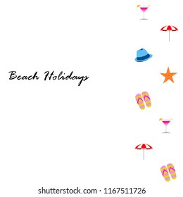beach umbrella hat flip flops cocktail starfish beach holiday vector background