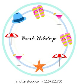 beach umbrella hat flip flops cocktail starfish beach holiday vector background