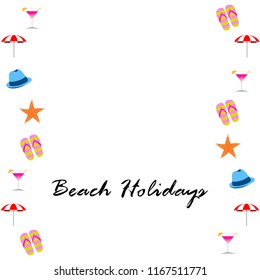 beach umbrella hat flip flops cocktail starfish beach holiday vector background