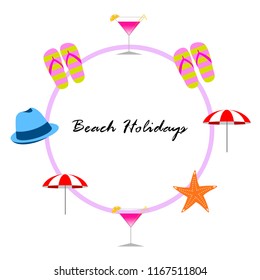 beach umbrella hat flip flops cocktail starfish beach holiday vector background