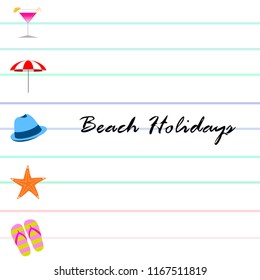 beach umbrella hat flip flops cocktail starfish beach holiday vector background
