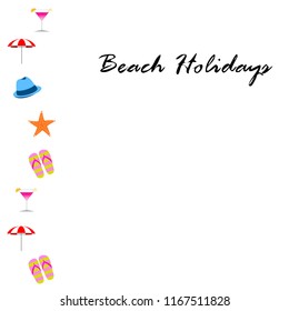 beach umbrella hat flip flops cocktail starfish beach holiday vector background