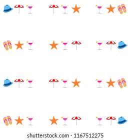 beach umbrella hat flip flops cocktail starfish beach holiday vector background