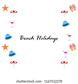 beach umbrella hat flip flops cocktail starfish beach holiday vector background