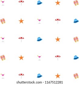 beach umbrella hat flip flops cocktail starfish beach holiday vector background
