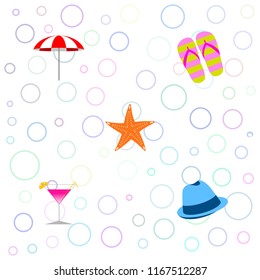 beach umbrella hat flip flops cocktail starfish beach holiday vector background