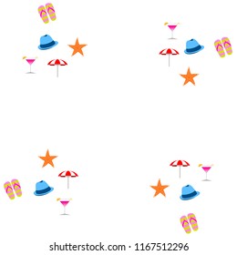 beach umbrella hat flip flops cocktail starfish beach holiday vector background