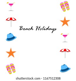 beach umbrella hat flip flops cocktail starfish beach holiday vector background