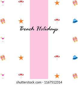 beach umbrella hat flip flops cocktail starfish beach holiday vector background