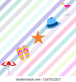 beach umbrella hat flip flops cocktail starfish beach holiday vector background