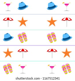 beach umbrella hat flip flops cocktail starfish beach holiday vector background