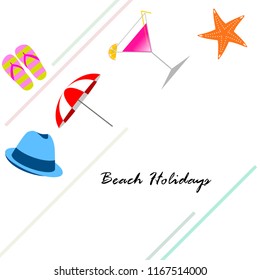 beach umbrella hat flip flops cocktail starfish beach holiday vector background