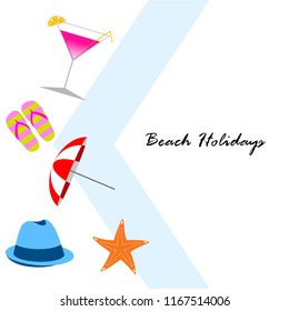beach umbrella hat flip flops cocktail starfish beach holiday vector background