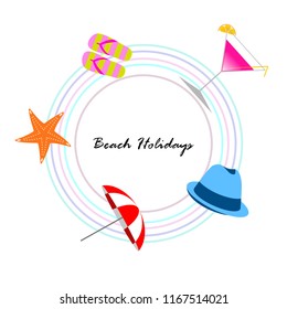 beach umbrella hat flip flops cocktail starfish beach holiday vector background