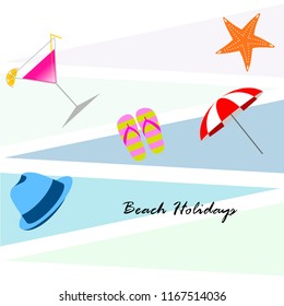 beach umbrella hat flip flops cocktail starfish beach holiday vector background