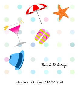 beach umbrella hat flip flops cocktail starfish beach holiday vector background