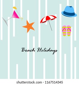 beach umbrella hat flip flops cocktail starfish beach holiday vector background