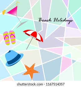beach umbrella hat flip flops cocktail starfish beach holiday vector background