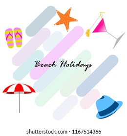 beach umbrella hat flip flops cocktail starfish beach holiday vector background