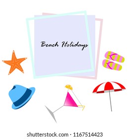 beach umbrella hat flip flops cocktail starfish beach holiday vector background