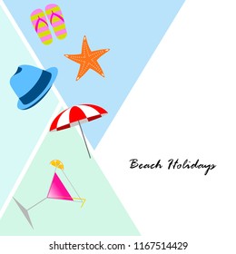 beach umbrella hat flip flops cocktail starfish beach holiday vector background