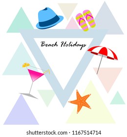 beach umbrella hat flip flops cocktail starfish beach holiday vector background
