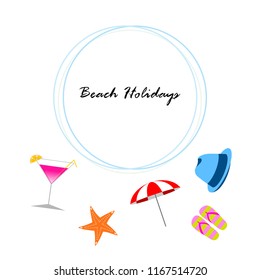 beach umbrella hat flip flops cocktail starfish beach holiday vector background