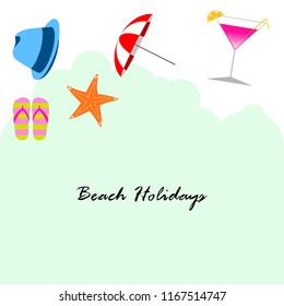 beach umbrella hat flip flops cocktail starfish beach holiday vector background