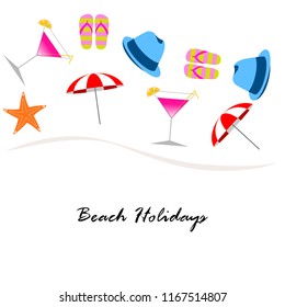 beach umbrella hat flip flops cocktail starfish beach holiday vector background beach umbrella hat flip flops cocktail starfish beach holiday vector background