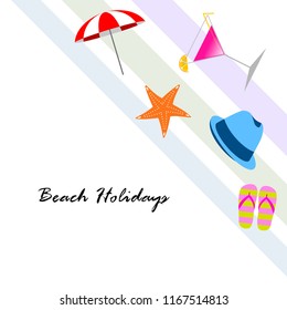 beach umbrella hat flip flops cocktail starfish beach holiday vector background