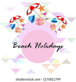 beach umbrella hat flip flops cocktail starfish beach holiday vector background
